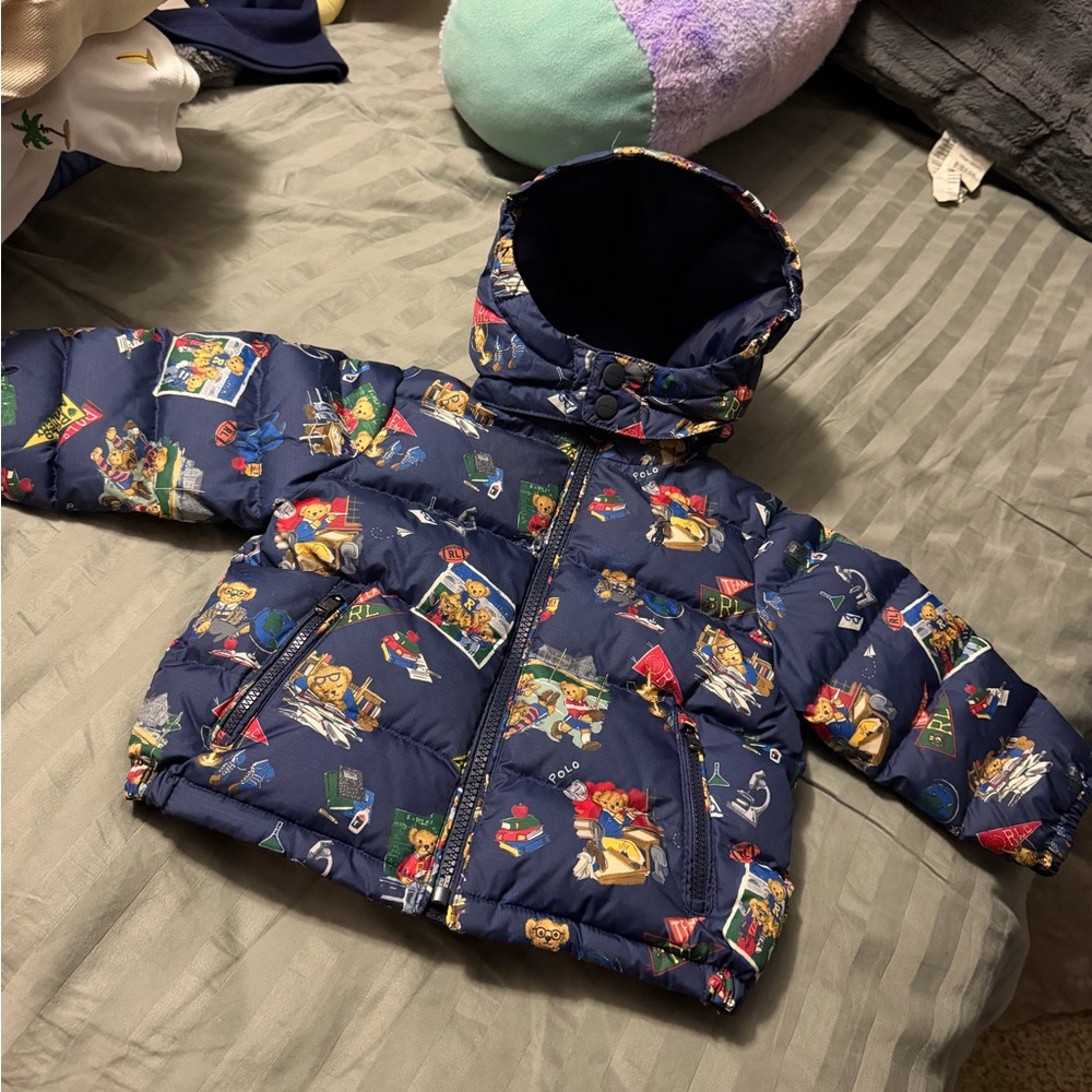 Ralph Lauren Navy polo bear Print Puffer Jacket